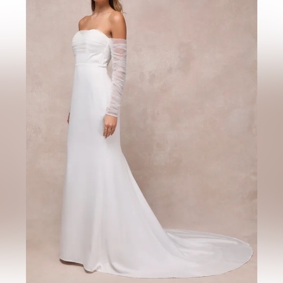 Lulus Eternal Bliss White Tulle Off-the-Shoulder Bustier Maxi Dress Small NWOT - Picture 3 of 12